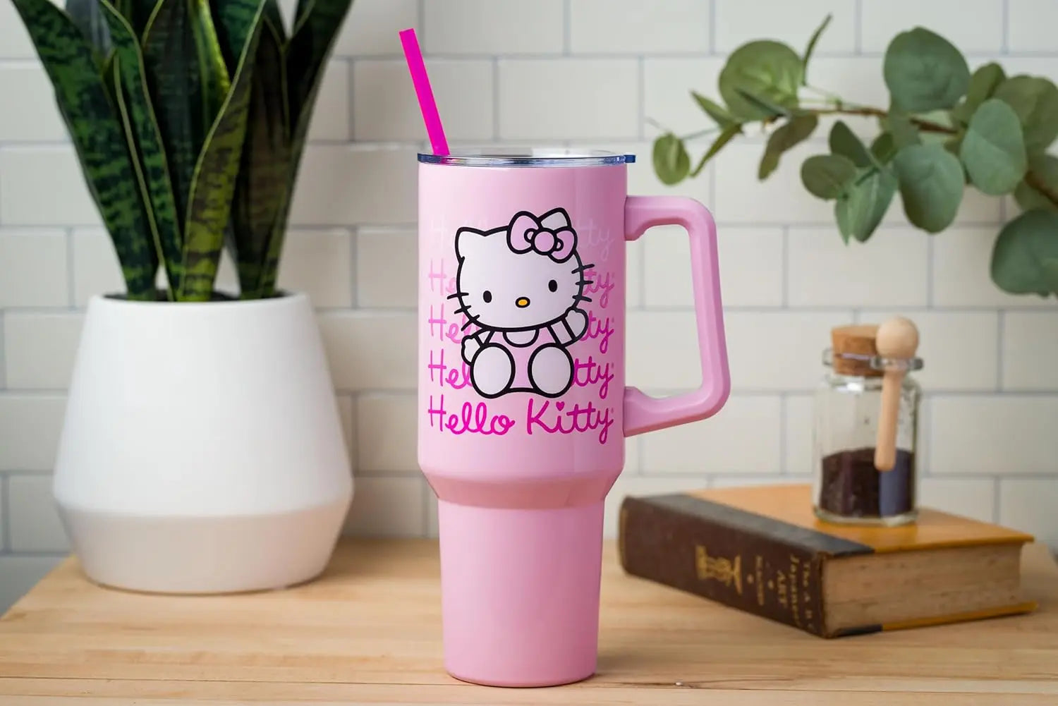 Silver Buffalo Sanrio Hello Kitty Waving Double Walled Stainless Steel Tumbler with Handle and Straw, Fits in Standard Cup Holder, 40 Ounces My Store