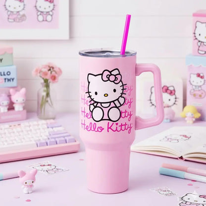 Silver Buffalo Sanrio Hello Kitty Waving Double Walled Stainless Steel Tumbler with Handle and Straw, Fits in Standard Cup Holder, 40 Ounces My Store